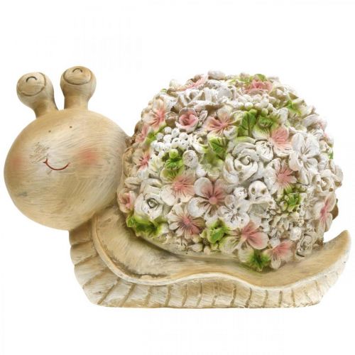 Floristik24 Sraigė su gėlių dekoracija, sodo gyvūnas, dekoratyvinė sraigė, vasaros dekoracija ruda/rožinė/žalia H13,5cm L19cm