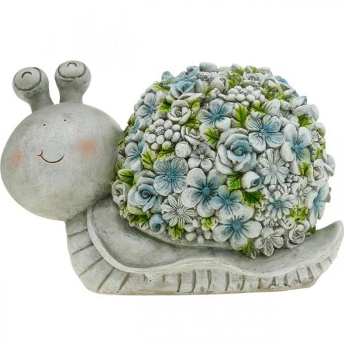 Floristik24 Žiedinė sraigė su gėlėmis Pavasario puošmena Sodo puošmena Pilka/mėlyna/žalia H13,5cm L19cm