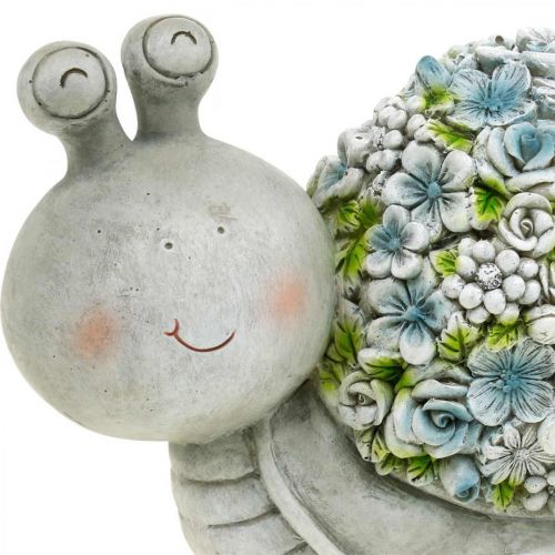 Floristik24 Žiedinė sraigė su gėlėmis Pavasario puošmena Sodo puošmena Pilka/mėlyna/žalia H13,5cm L19cm