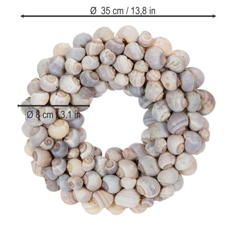 daiktų Sraigių vainikas pakabinimui, dekoratyvinis vainikas, jūrinio stiliaus, Nathai, Ø35cm