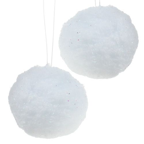 Floristik24 Sniego gniūžtė pakabinimui su žėručiu Ø10cm 4vnt