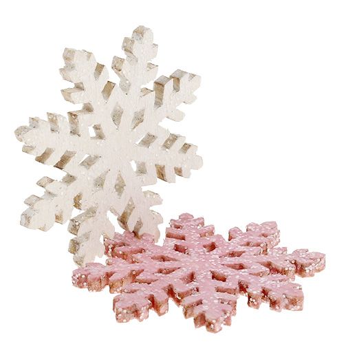 daiktų Snaigė 4cm rožinė/balta su blizgučiais 72 vnt