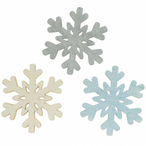 Floristik24 Taškinė dekoracija snaigė mėlyna/pilka/balta 4cm 72 vnt