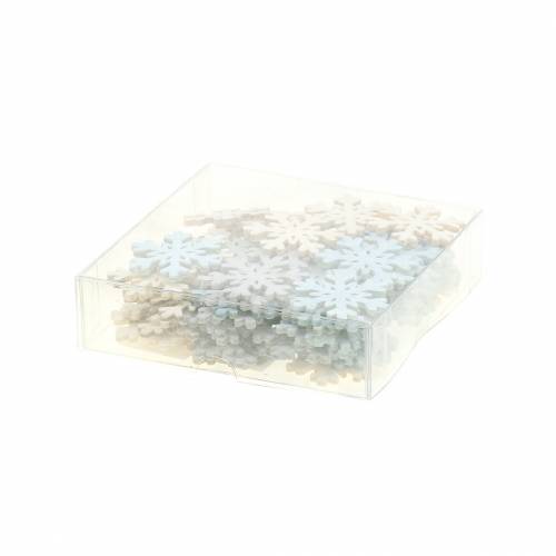 Floristik24 Taškinė dekoracija snaigė mėlyna/pilka/balta 4cm 72 vnt