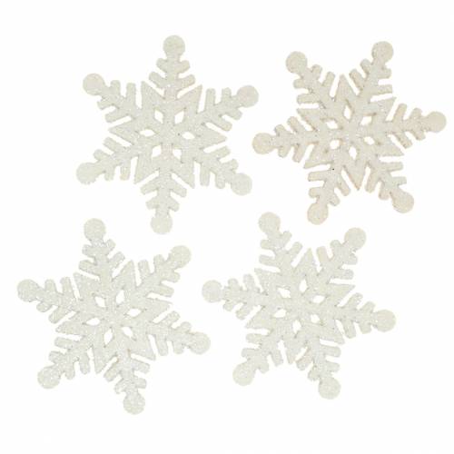 Floristik24 Taškinė dekoracija snaigė blizgučiai balta 5cm 48 vnt