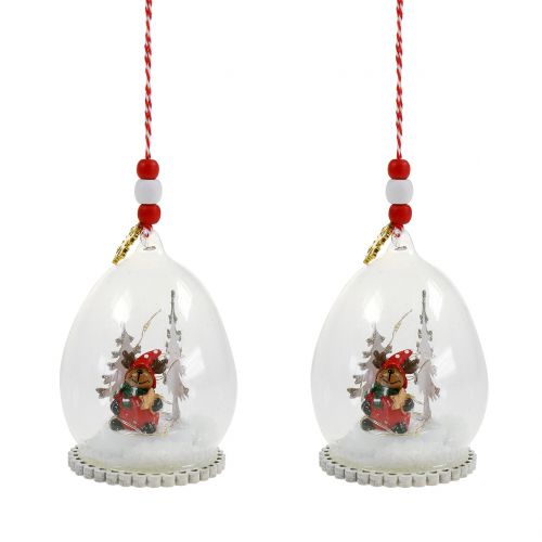 Eglutės kabykla sniego rutulys 8cm 2vnt