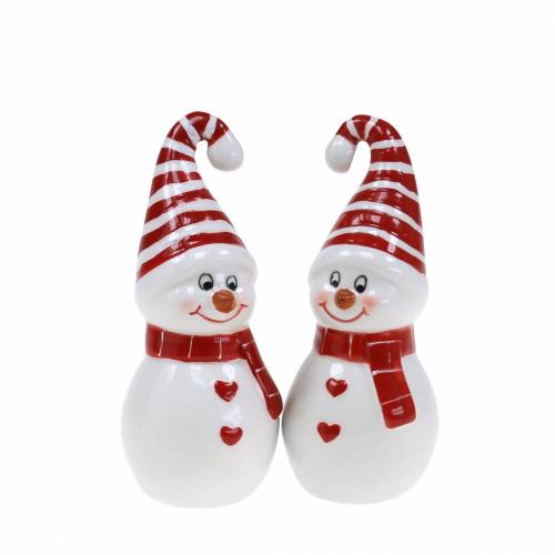 Floristik24 Kalėdinė puošmena sniego senelis keramika 10cm raudona, balta 2vnt
