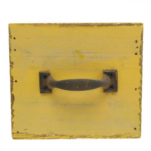 Floristik24 Dekoratyvinis stalčius vintažinis vazonas medinis geltonas 12,5×12,5×11 cm