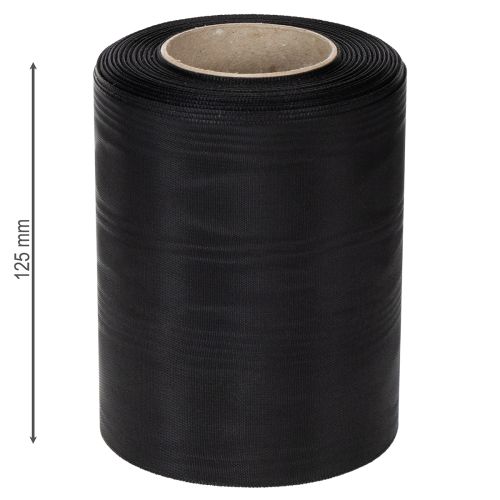 Juoda gedulo juostelė vainikui 125 mm 25 m - Elegantiška gedulo juostelė floristikai ir dekoravimui, acetato juostelė | Floristik24.lt