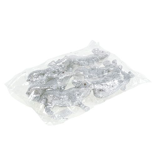 Floristik24 Kiaulė su blizgučiu sidabru 9cm 6vnt