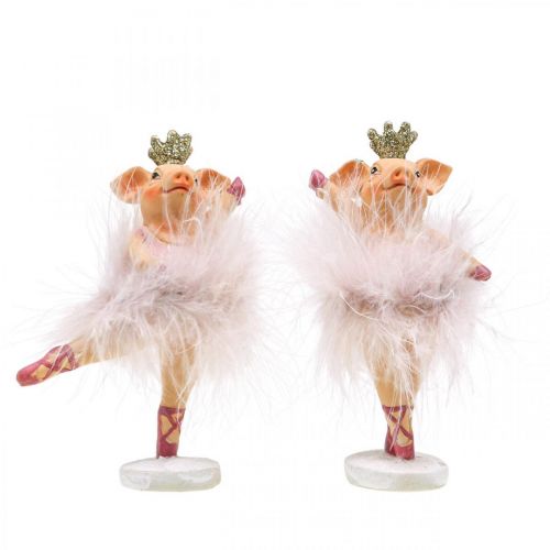Floristik24 Deco kiaulytė su karūna balerinos figūra rožinė 12,5cm 2vnt