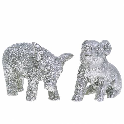 Deco kiaulė Naujųjų metų išvakarėse deco sidabriniai blizgučiai 3,5cm 2vnt