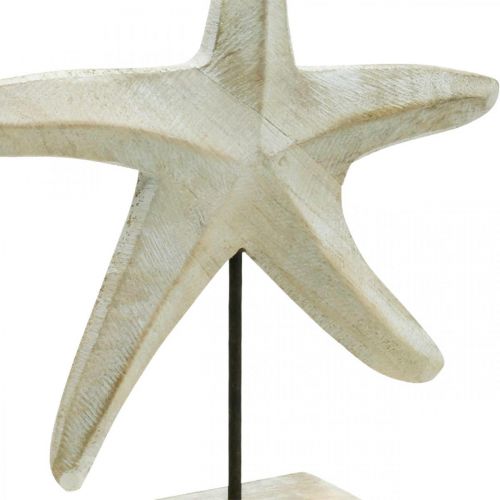 Floristik24 Jūros žvaigždė iš medžio, dekoratyvinė jūrinė skulptūra, jūros dekoracija natūralių spalvų, balta H28cm