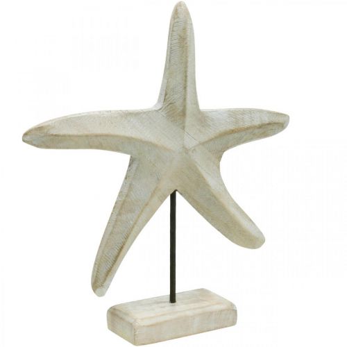 Floristik24 Jūros žvaigždė iš medžio, dekoratyvinė jūrinė skulptūra, jūros dekoracija natūralių spalvų, balta H28cm