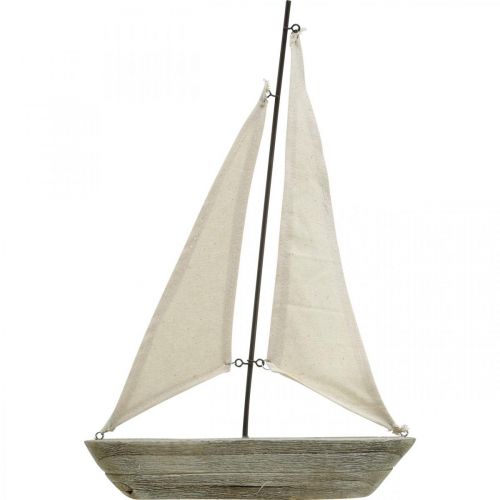 Floristik24 Burlaivis, kateris iš medžio, jūrinė apdaila skurdžiai prašmatnios natūralios spalvos, balta A37cm L24cm