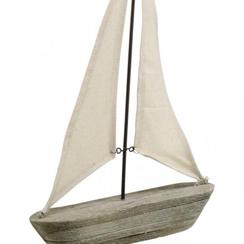 Floristik24 Burlaivis, kateris iš medžio, jūrinė apdaila skurdžiai prašmatnios natūralios spalvos, balta A37cm L24cm