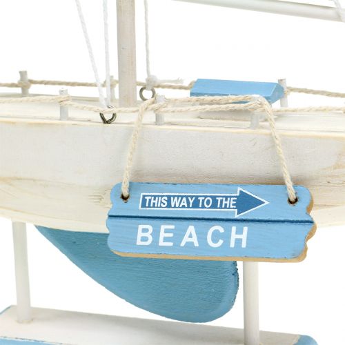 Floristik24 Deco medinė burlaivis mėlyna, balta H41,5cm