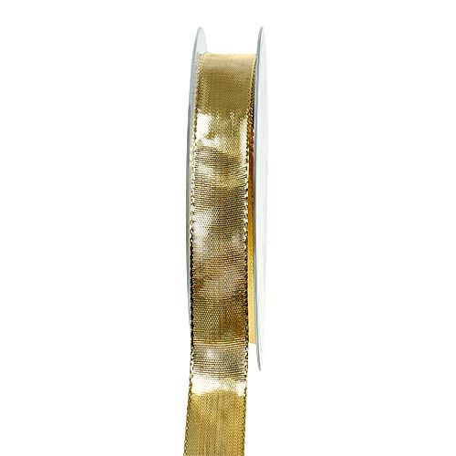 daiktų Dovanų juostelė auksinė su vielos kraštu 15mm 25m