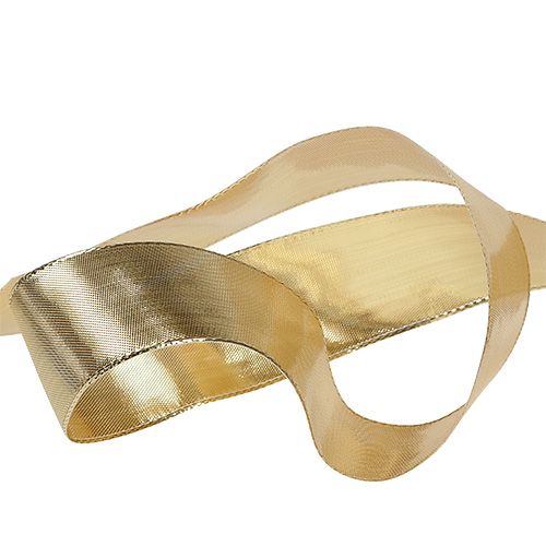 Floristik24 Dovanų juostelė auksinė su vielos kraštu 40mm 25m