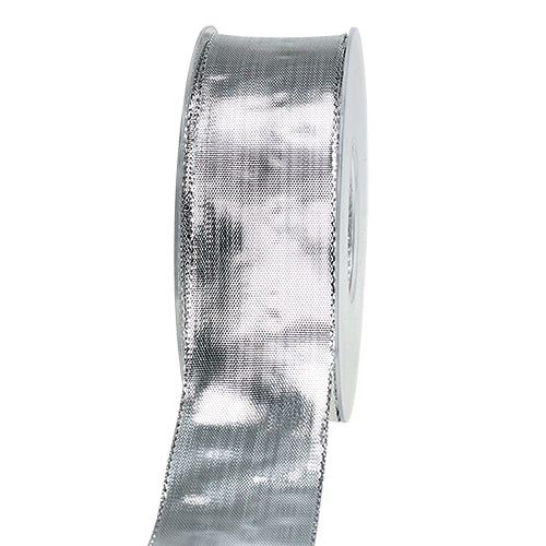 Floristik24 Dovanų juostelė sidabrinė su vielos kraštu 40mm 25m