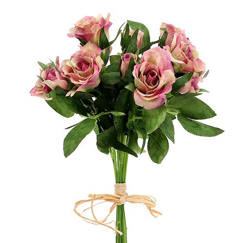 Floristik24 Šilkinio audinio gėlių rožių puokštė L26cm sena rožė 3vnt