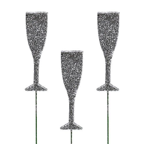 Floristik24 Šampano taurė su blizgesiu sidabru 8cm L28cm 24vnt