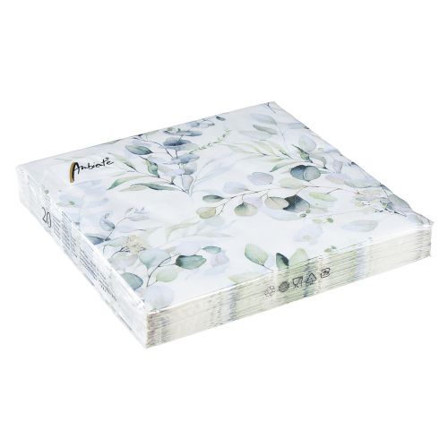 Floristik24 Servetėlių motyvas eukaliptas baltas žalias 33x33cm 20 vnt