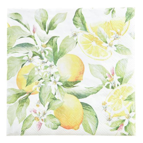 Servetėlės baltos su citrinomis vasaros dekoracija 33x33cm 20vnt