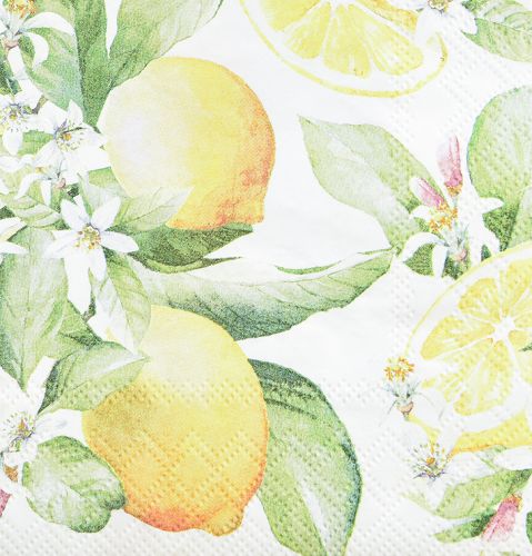 Floristik24 Servetėlės baltos su citrinomis vasaros dekoracija 33x33cm 20 vnt