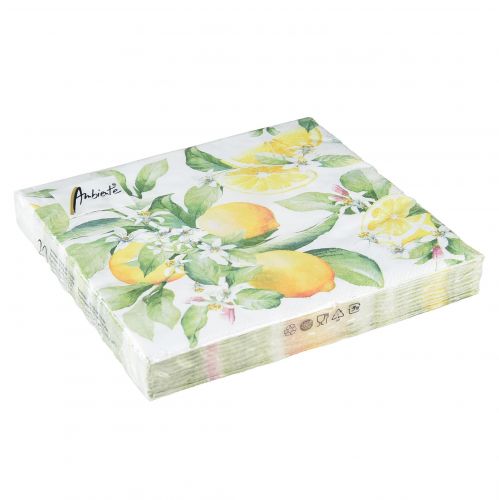 Floristik24 Servetėlės baltos su citrinomis vasaros dekoracija 33x33cm 20 vnt