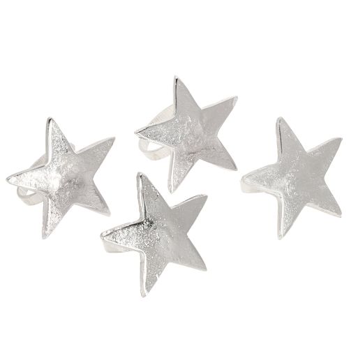 daiktų Servetėlių laikikliai žvaigždės formos servetėlių žiedai sidabro spalvos, metaliniai, 7 cm, Ø4 cm, 4 vnt.