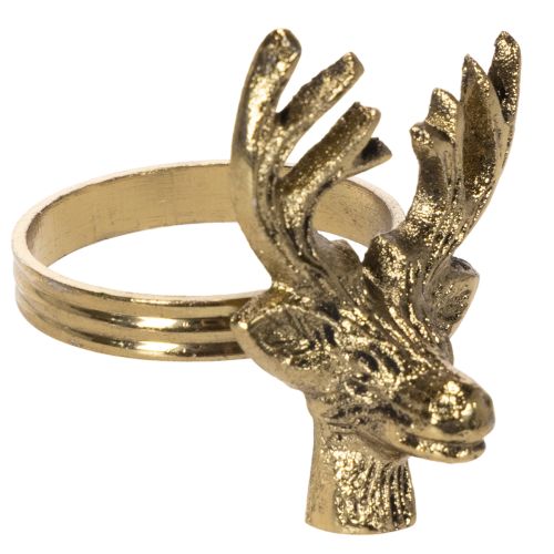 Metaliniai servetėlių žiedai su elnio galva, aukso spalvos, 6 cm, 4 vnt. pirkti | Floristik24.lt