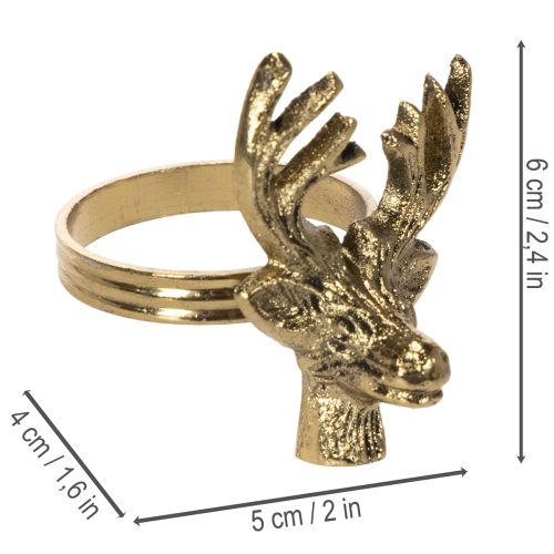 Metaliniai servetėlių žiedai su elnio galva, aukso spalvos, 6 cm, 4 vnt. | Floristik24.lt