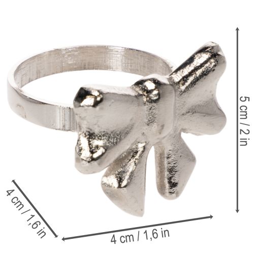 Servetėlių žiedai su kaspinu, metaliniai, blizgančio sidabro spalvos, 5 cm, 4 vnt. | Floristik24.lt