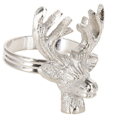 Floristik24 Servetėlių žiedai, sidabriniai, elnio formos, metaliniai servetėlių laikikliai, Ø4cm, 4 vnt.