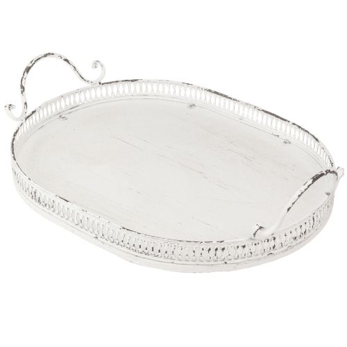 daiktų Shabby Chic ovalus padėklas su rankenomis baltas 36/45cm rinkinys iš 2 vnt