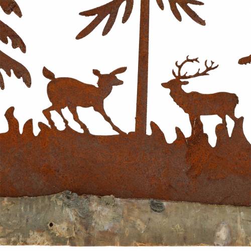 daiktų Miško siluetas su gyvūnų patina ant medinio pagrindo 30cm x 19cm