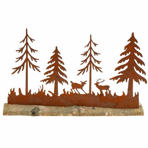 Floristik24 Miško siluetas su gyvūnų patina ant medinio pagrindo 30cm x 19cm