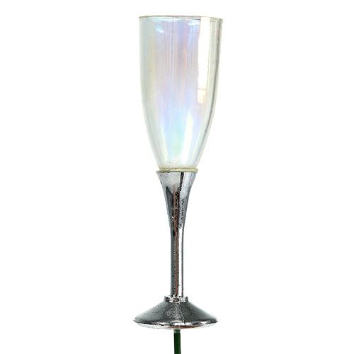 daiktų Naujųjų metų išvakarių dekoravimas šampano stiklo kištukas sidabrinis 7,5cm L27cm 12vnt