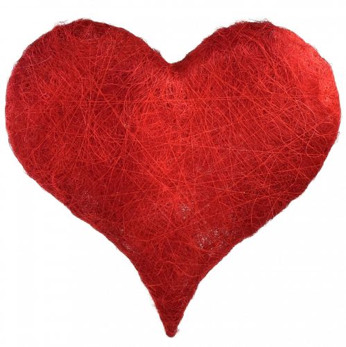 Sizalio širdies širdelės puošmena su sizalio pluoštais raudonos spalvos 40x40cm
