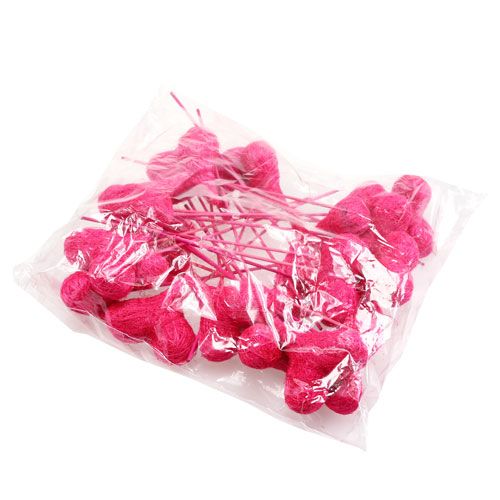 Floristik24 Sizalio širdelės ant pagaliuko rožinė 8cm L25cm 24vnt