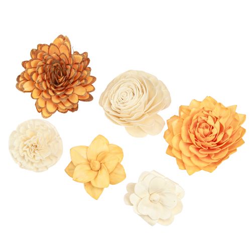 Floristik24 Sola medinės gėlės dekoratyvinės medinės gėlės mix oranžinė 6-11cm 12-15 vnt