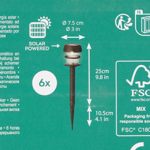 Saulės energija varomi sodo šviestuvai su įžemintu smaigaliu, lauko šviestuvai sodo takeliams, 35 cm, 6 vnt. | Floristik24.lt
