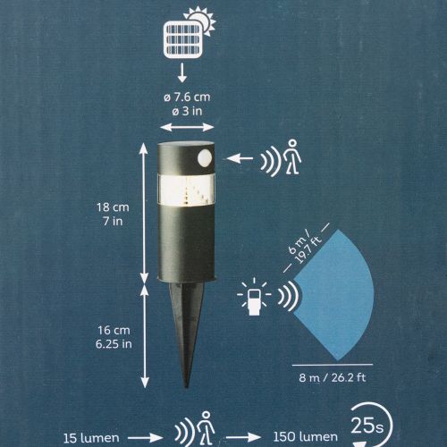 Saulės energija varomas sodo šviestuvas su judesio jutikliu, LED, 34 cm | Floristik24.lt