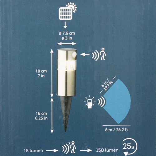 Saulės energija varomas sodo šviestuvas su į žemę įleidžiamu stulpeliu ir LED apšvietimu, 34 cm | Floristik24.lt