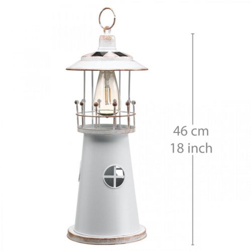 Floristik24 Švyturys su apšvietimu, saulės šviesa, šilta balta, jūrinė sodo puošmena H47cm Ø18cm