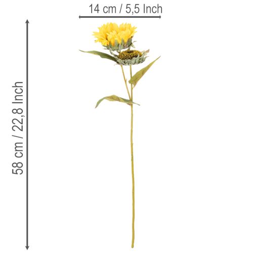 daiktų Dirbtinė saulėgrąža su realistiškais lapais ir žiedais, 58 cm, 3 dalys