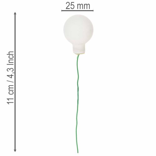 Veidrodiniai uogų formos mini stikliniai rutuliukai ant vielos, balti, 25 mm, 140 vnt. | Floristik24.lt