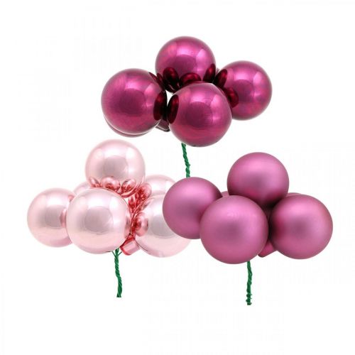 Floristik24 Mini Kalėdinis rutulys Rožinis Stiklas Veidrodis Uogos Uogos Ø20mm 140 vnt.