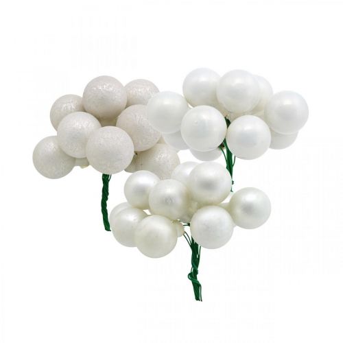 daiktų Mini kalėdinis rutulys baltos marmurinės veidrodinės uogos Ø20mm 140 vnt